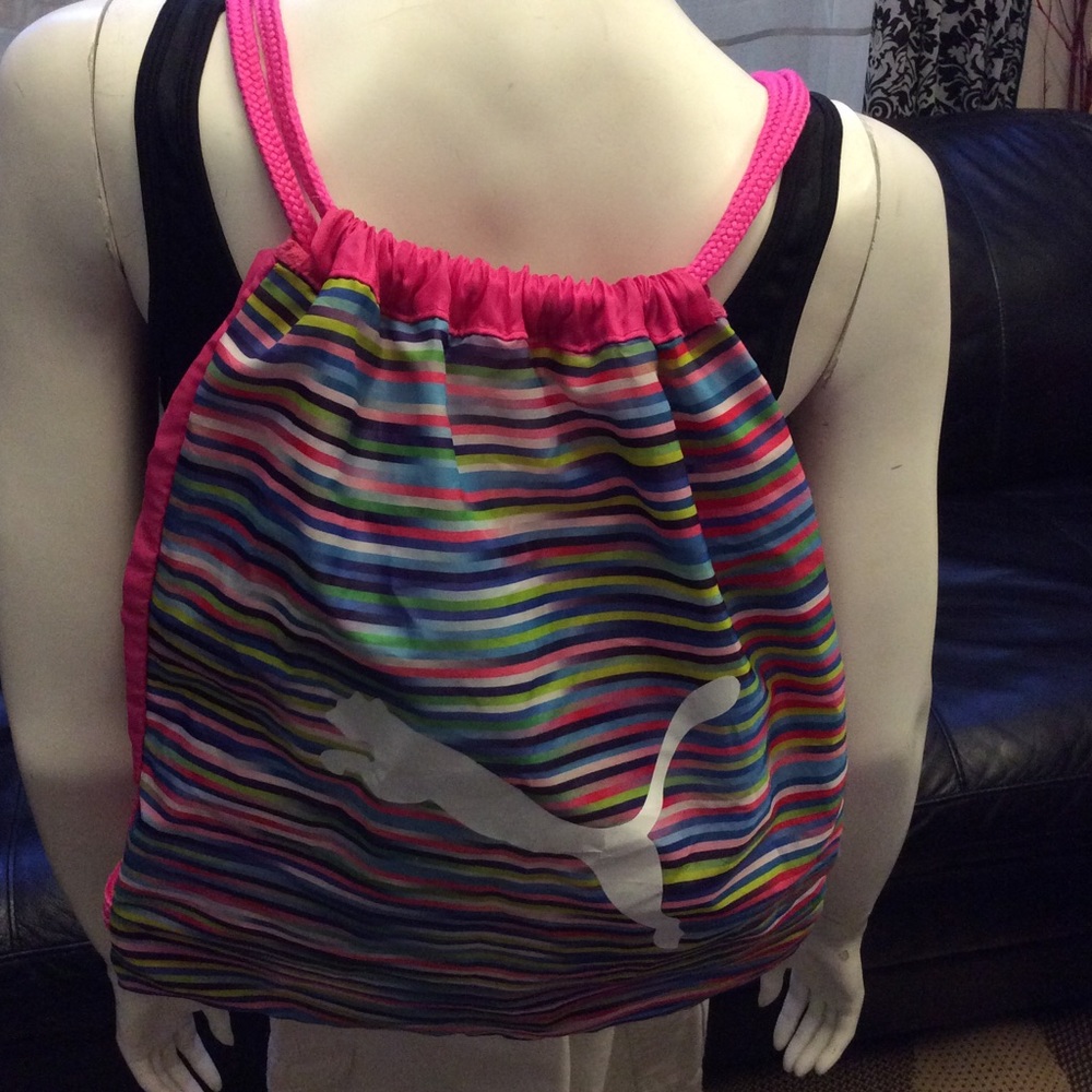Reversible pink/multi Puma drawstring gym bag